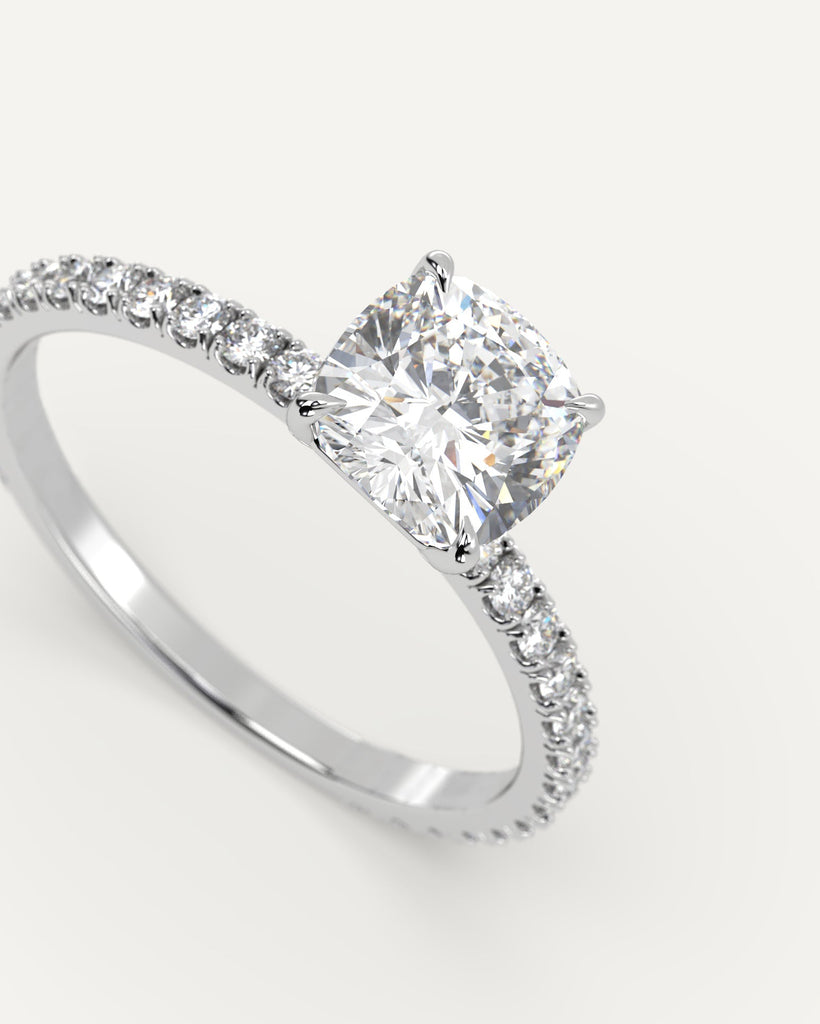 Pave Cushion Cut Engagement Ring 1 Carat Diamond