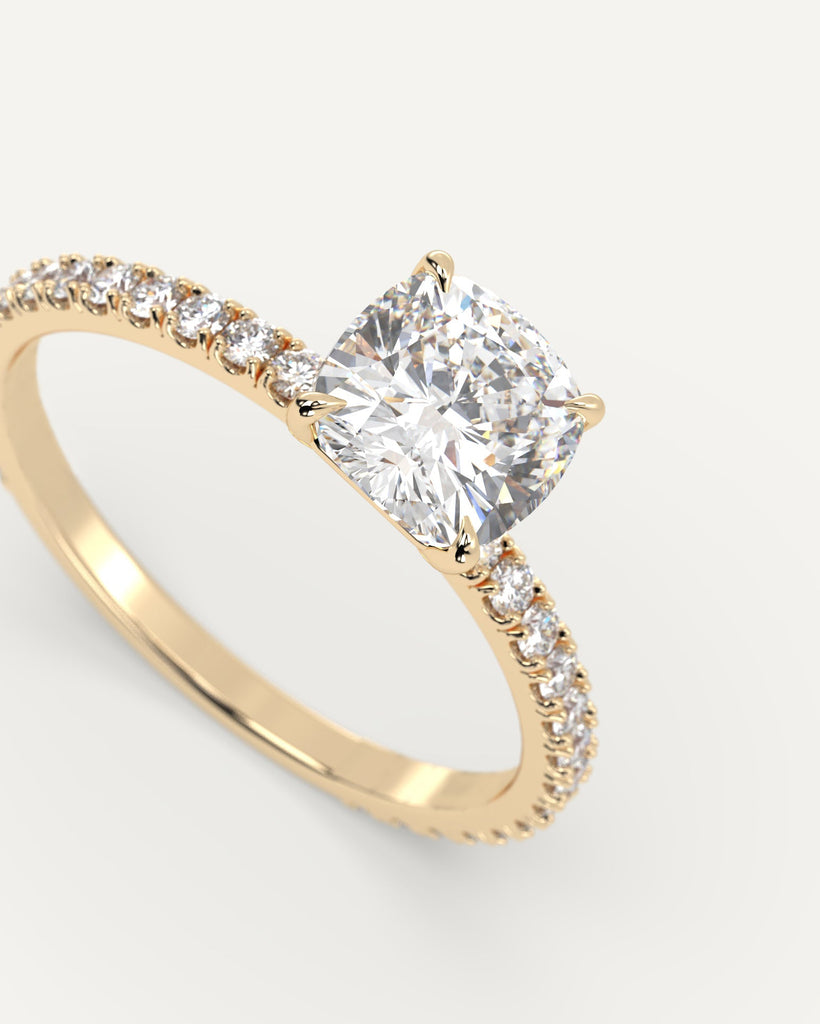 Pave Cushion Cut Engagement Ring 1 Carat Diamond