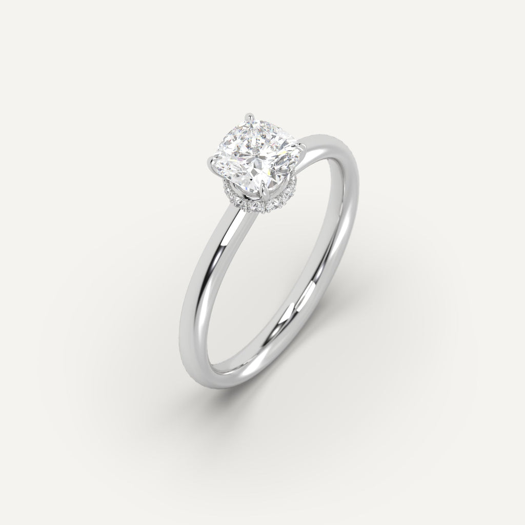 1 Carat Engagement Ring Cushion Cut Diamond In 14K White Gold