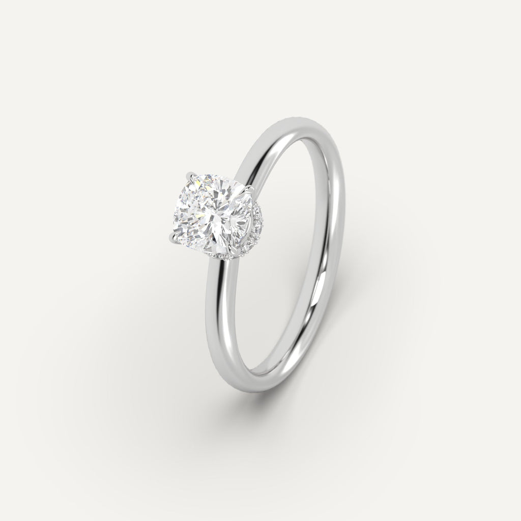 White Gold 1 Carat Engagement Ring Cushion Cut Diamond