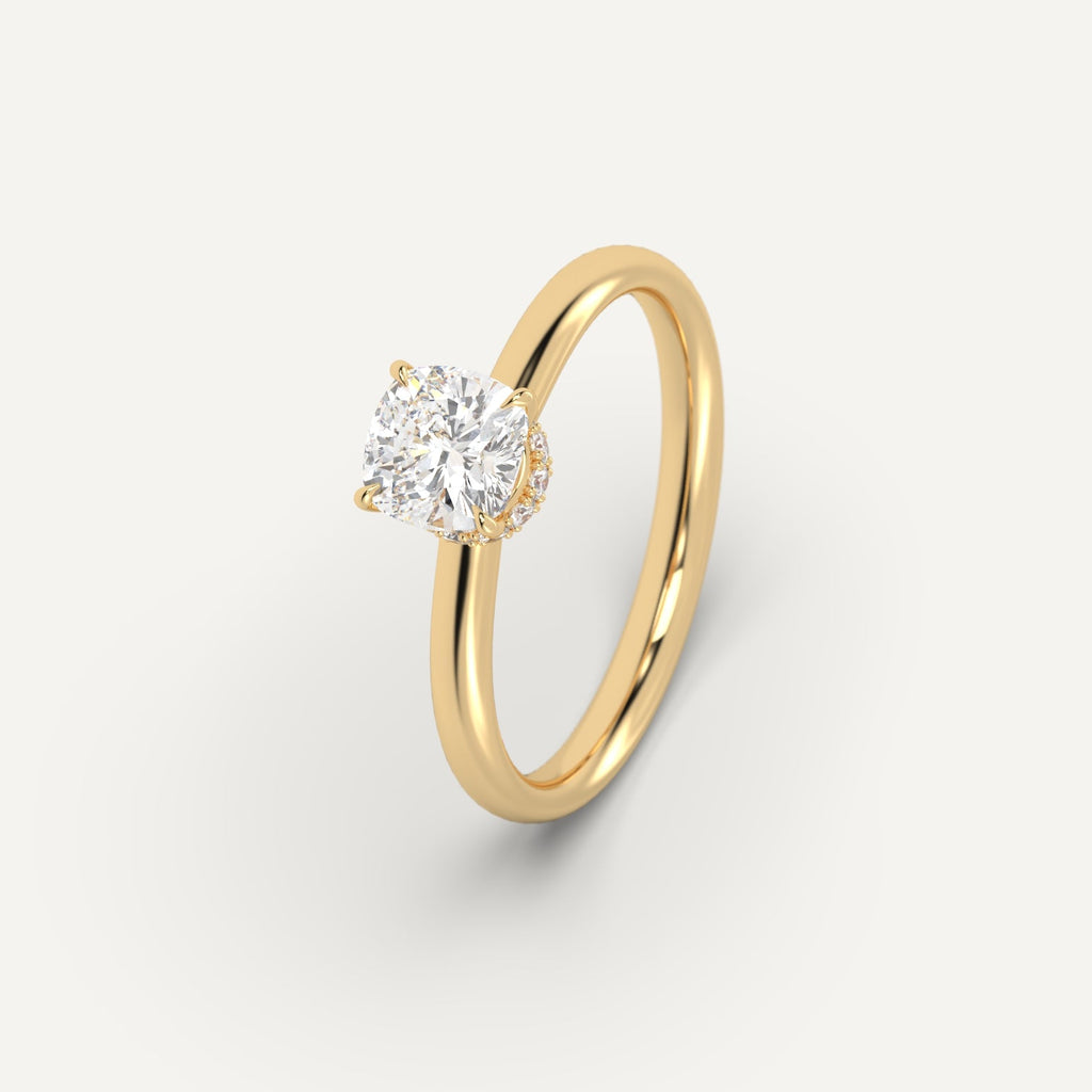 Yellow Gold 1 Carat Engagement Ring Cushion Cut Diamond