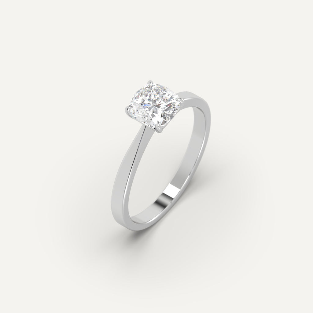 1 Carat Engagement Ring Cushion Cut Diamond In 14K White Gold