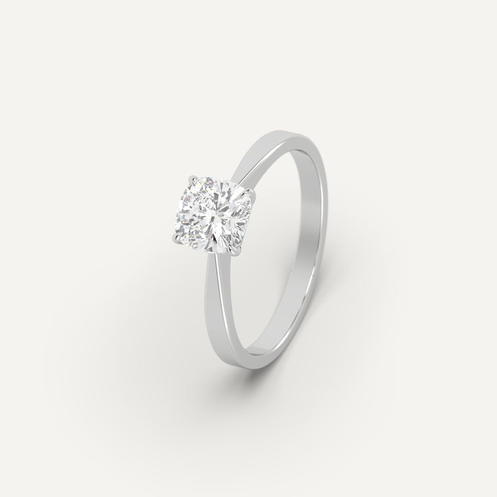 White Gold 1 Carat Engagement Ring Cushion Cut Diamond