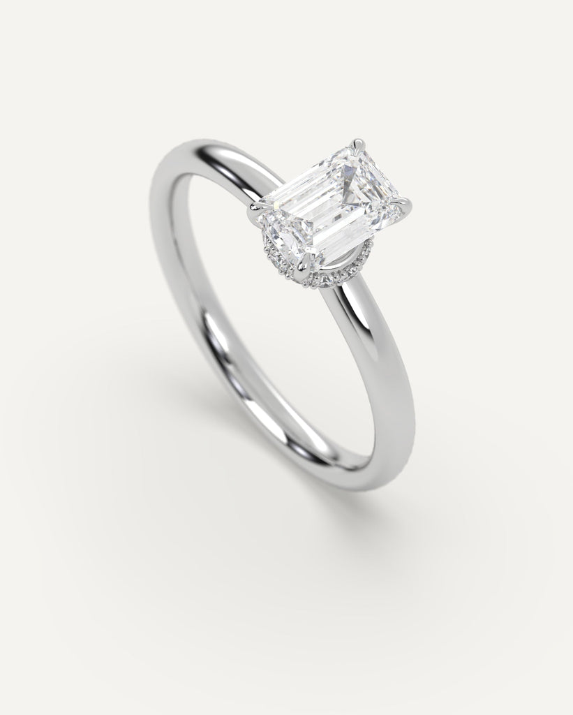 Hidden Halo Emerald Cut Engagement Ring 1 Carat Diamond