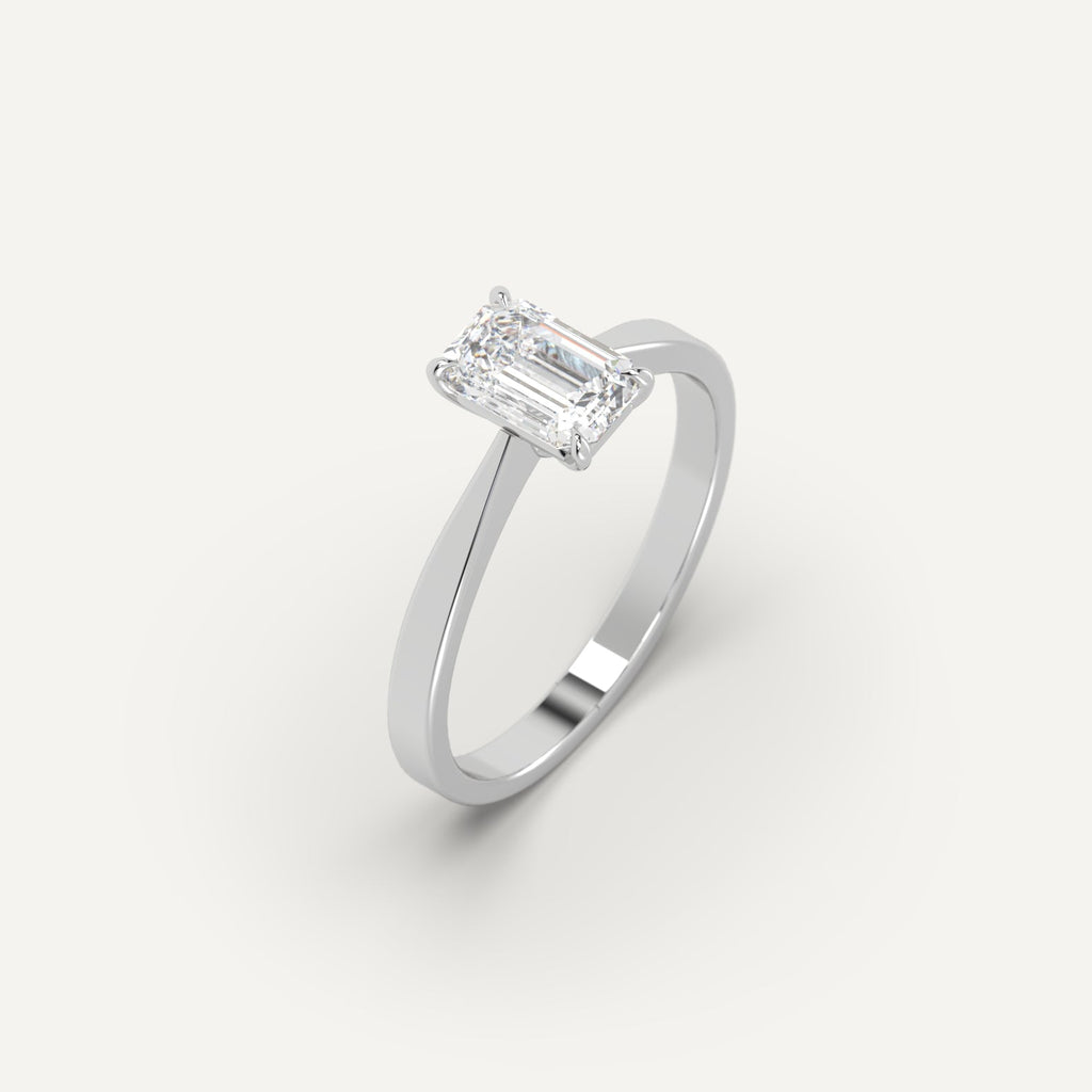 1 Carat Engagement Ring Emerald Cut Diamond In 14K White Gold