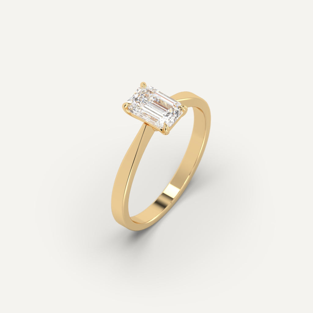 1 Carat Engagement Ring Emerald Cut Diamond In 14K Yellow Gold