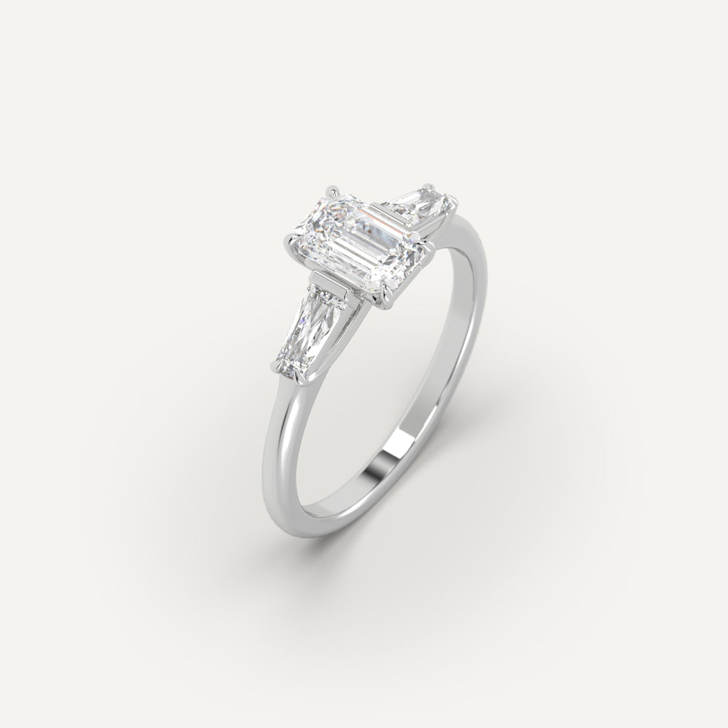 1 Carat Engagement Ring Emerald Cut Diamond In 14K White Gold
