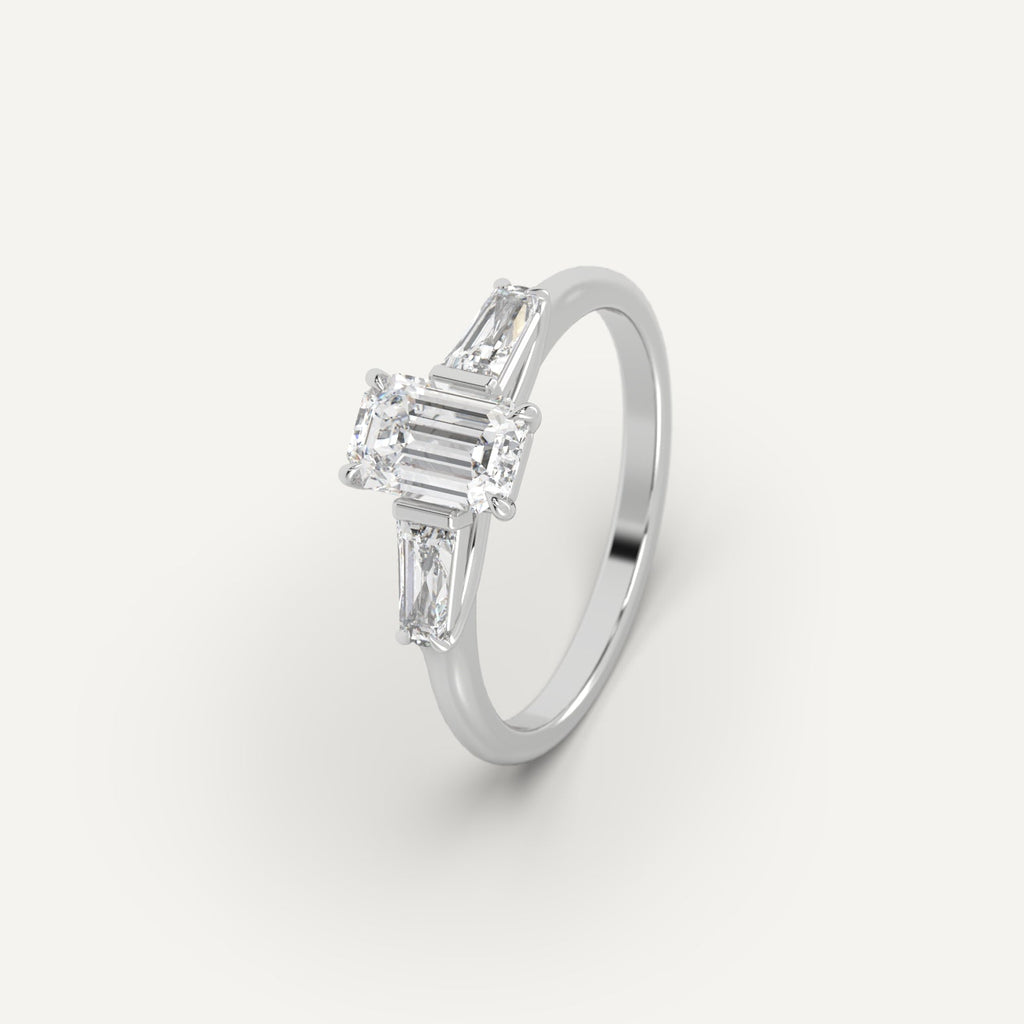 White Gold 1 Carat Engagement Ring Emerald Cut Diamond