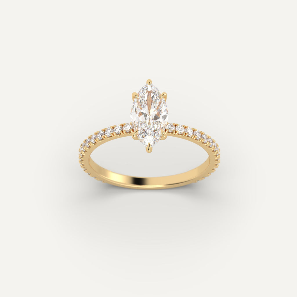 Yellow Gold 1 Carat Engagement Ring On Woman's Hand