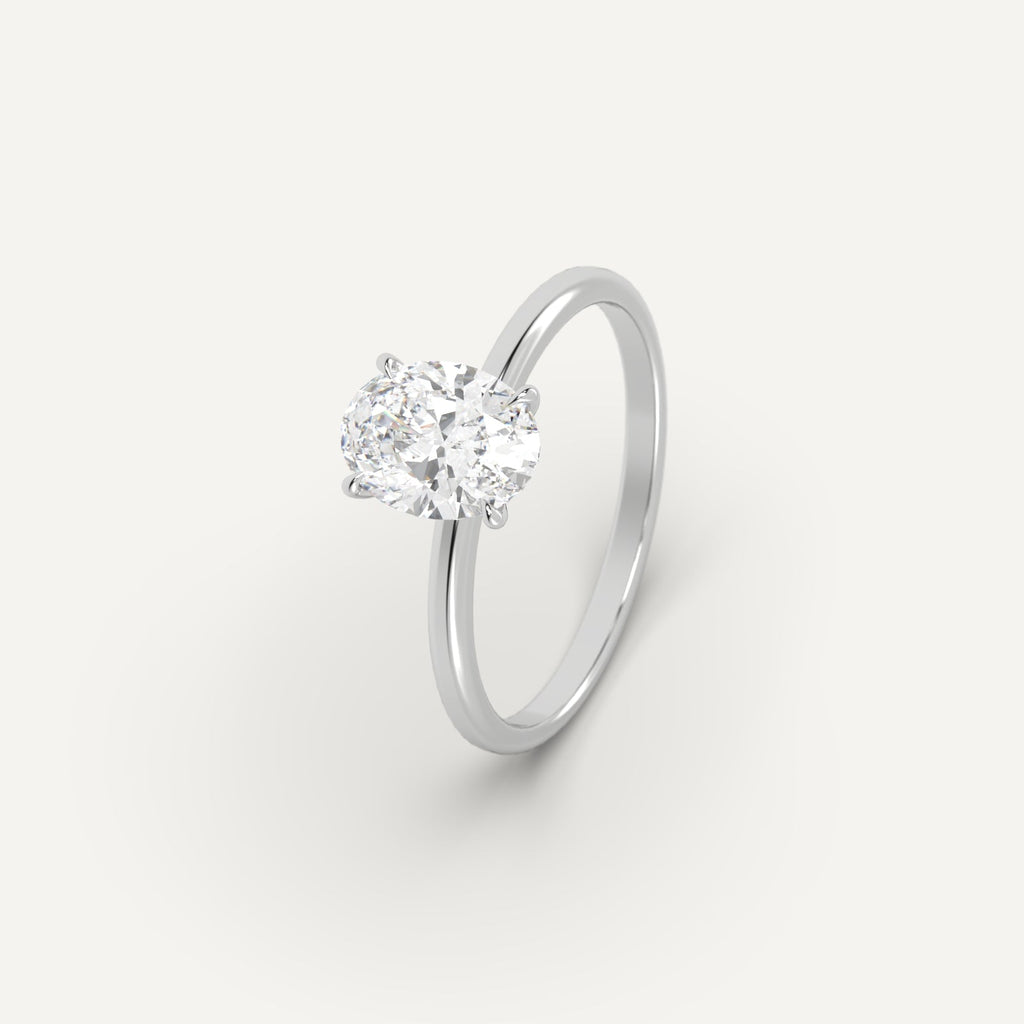White Gold 1 Carat Engagement Ring Oval Cut Diamond