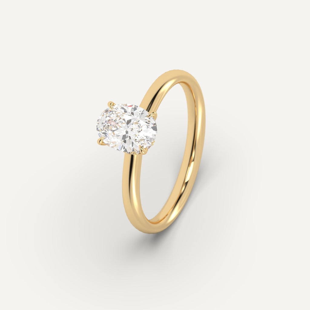 Yellow Gold 1 Carat Engagement Ring Oval Cut Diamond