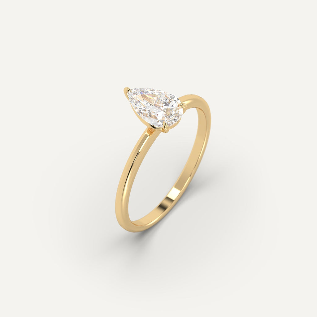 1 Carat Engagement Ring Pear Cut Diamond In 14K Yellow Gold