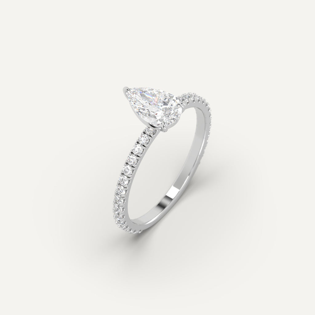 1 Carat Engagement Ring Pear Cut Diamond In 14K White Gold