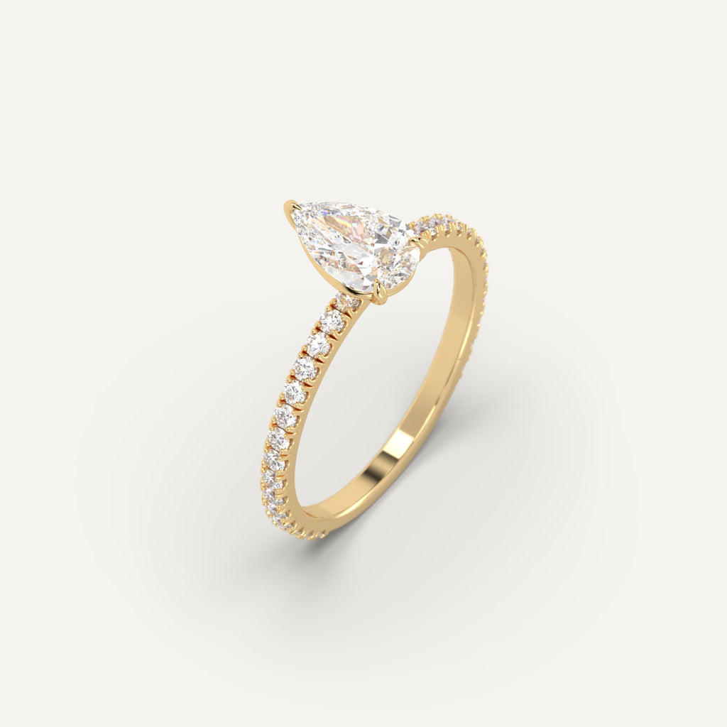 1 Carat Engagement Ring Pear Cut Diamond In 14K Yellow Gold