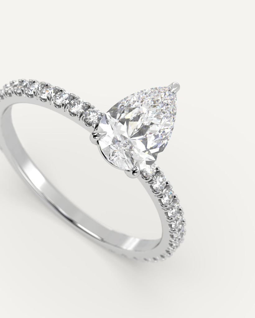 Pave Pear Cut Engagement Ring 1 Carat Diamond