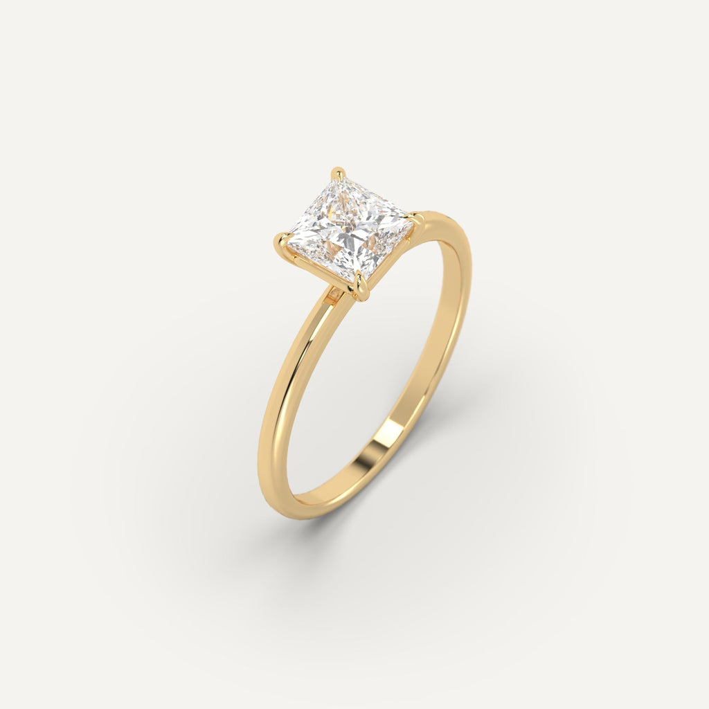 1 Carat Engagement Ring Princess Cut Diamond In 14K Yellow Gold