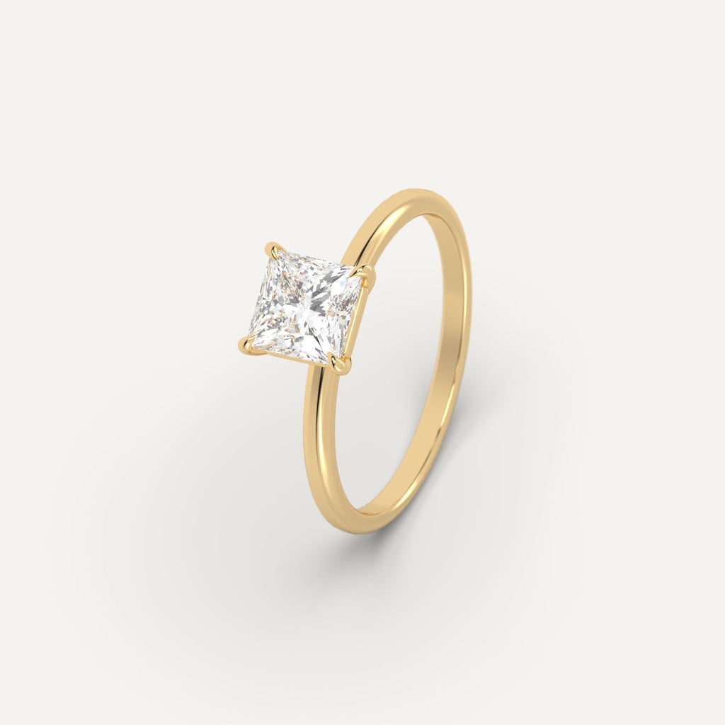 Yellow Gold 1 Carat Engagement Ring Princess Cut Diamond