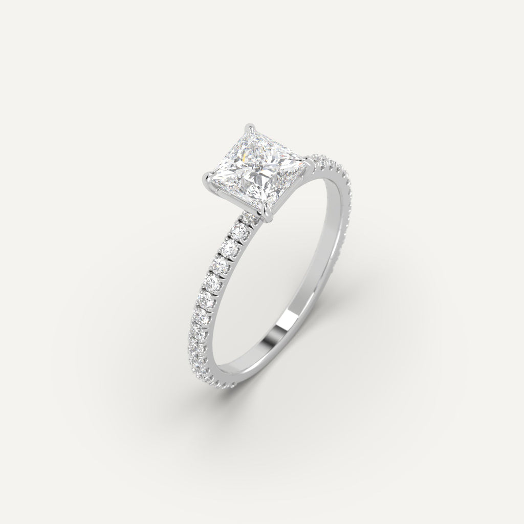 1 Carat Engagement Ring Princess Cut Diamond In 14K White Gold