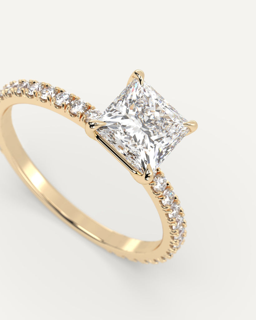 Pave Princess Cut Engagement Ring 1 Carat Diamond