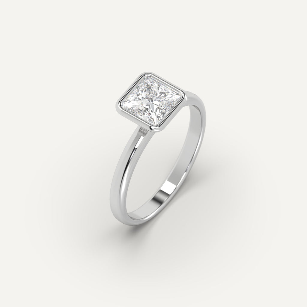 1 Carat Engagement Ring Princess Cut Diamond In 14K White Gold