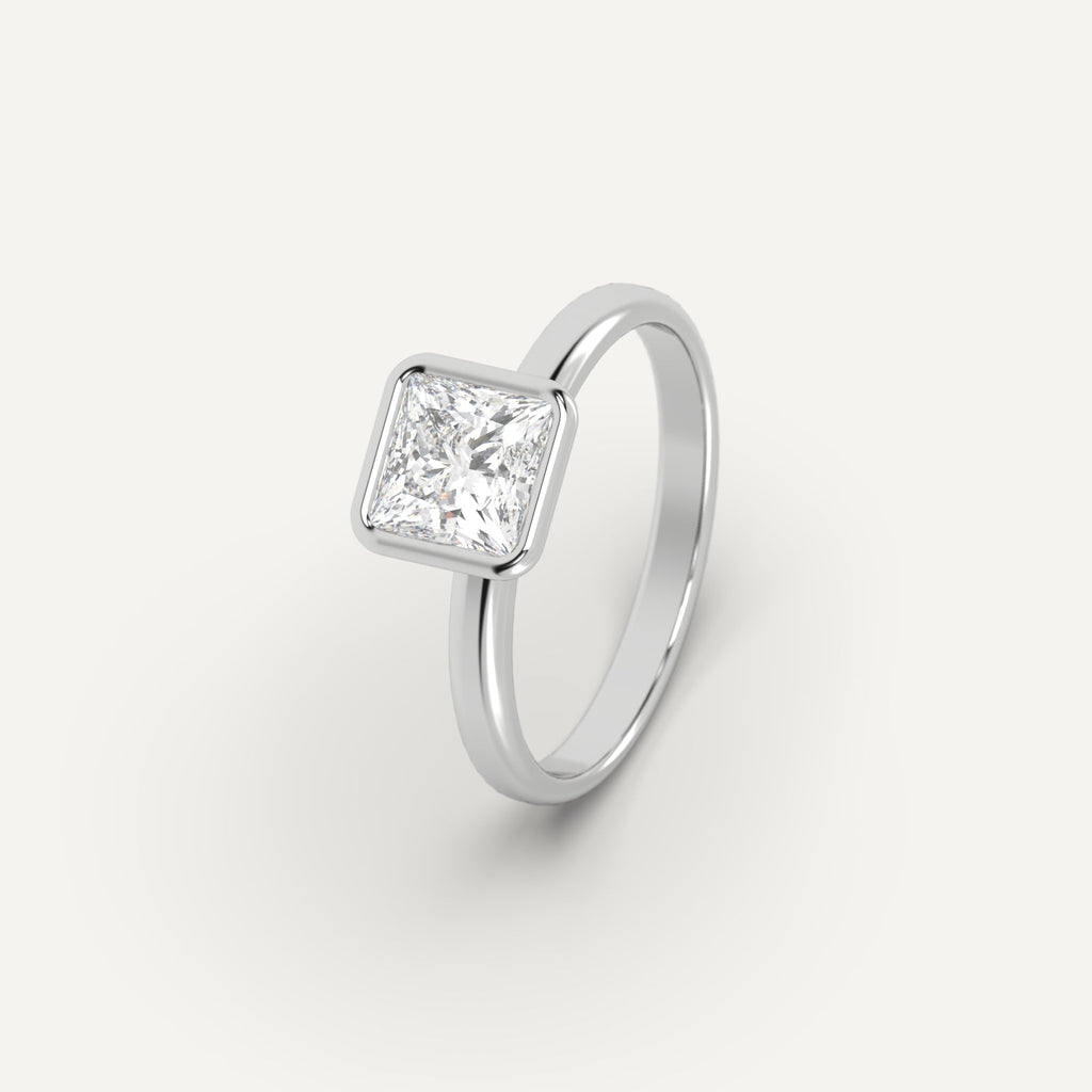 White Gold 1 Carat Engagement Ring Princess Cut Diamond