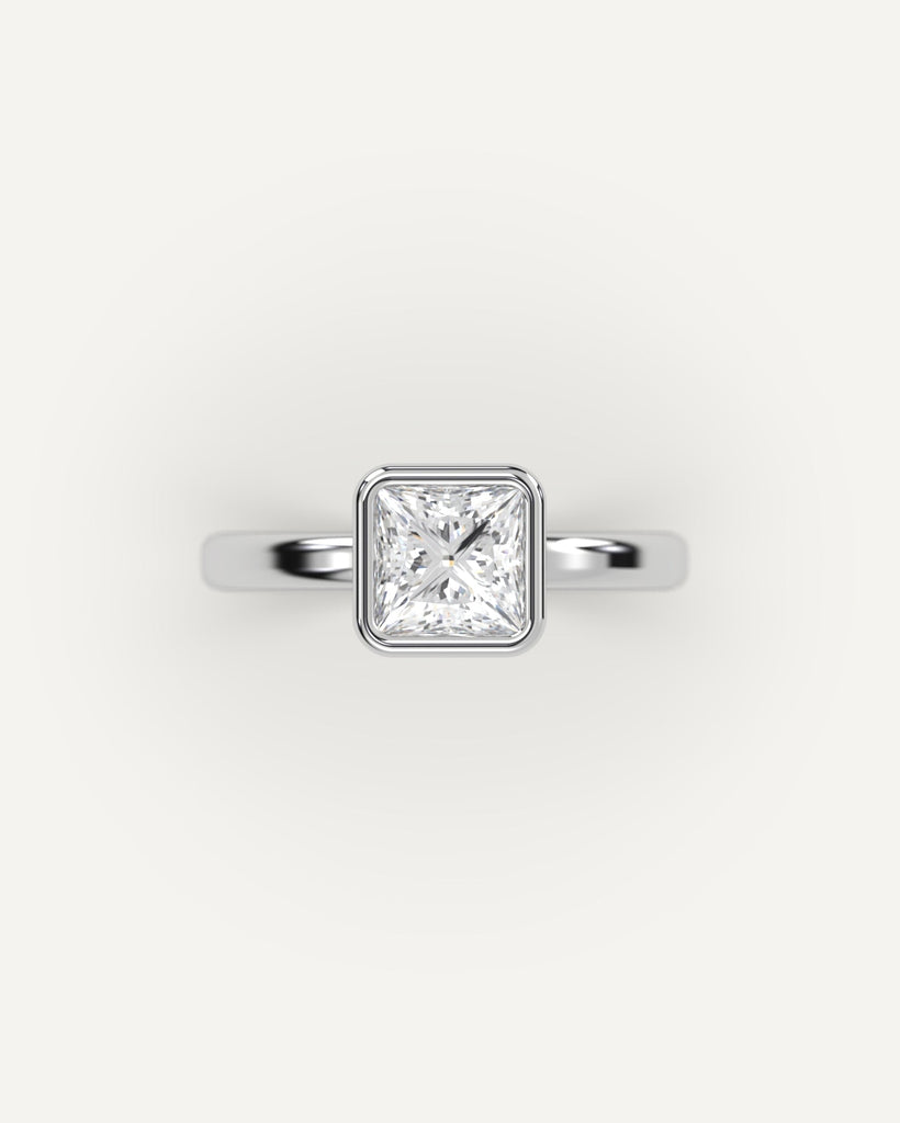 Bezel Princess Cut Engagement Ring 1 Carat Diamond