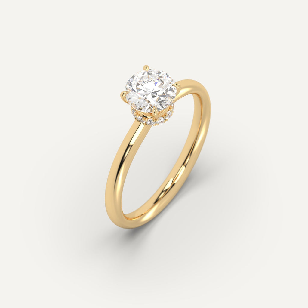 1 Carat Engagement Ring Round Cut Diamond In 14K Yellow Gold