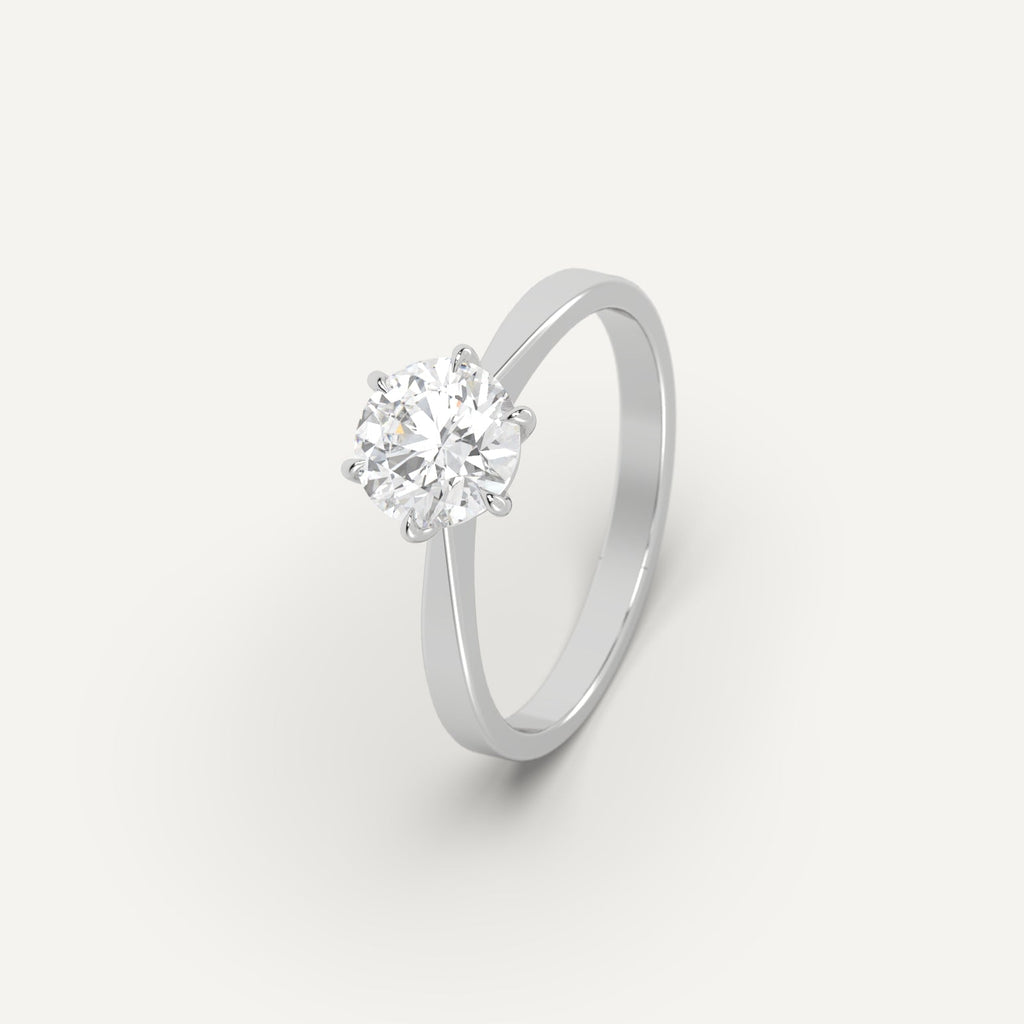 Platinum 1 Carat Engagement Ring Round Cut Diamond