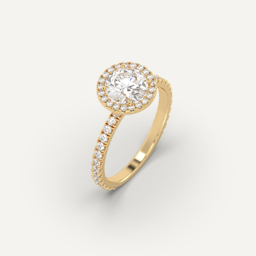 1 Carat Engagement Ring Round Cut Diamond In 14K Yellow Gold