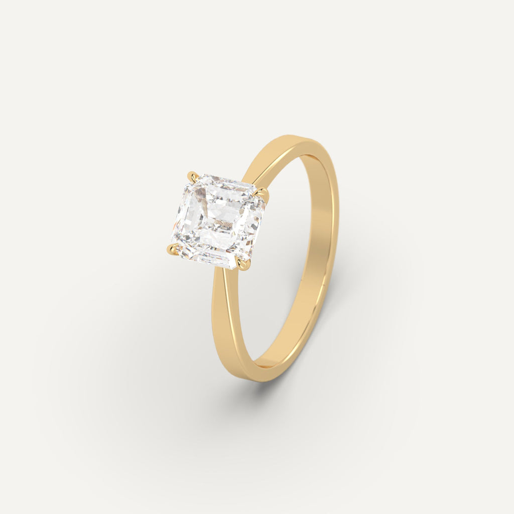 Yellow Gold 2 Carat Engagement Ring Asscher Cut Diamond