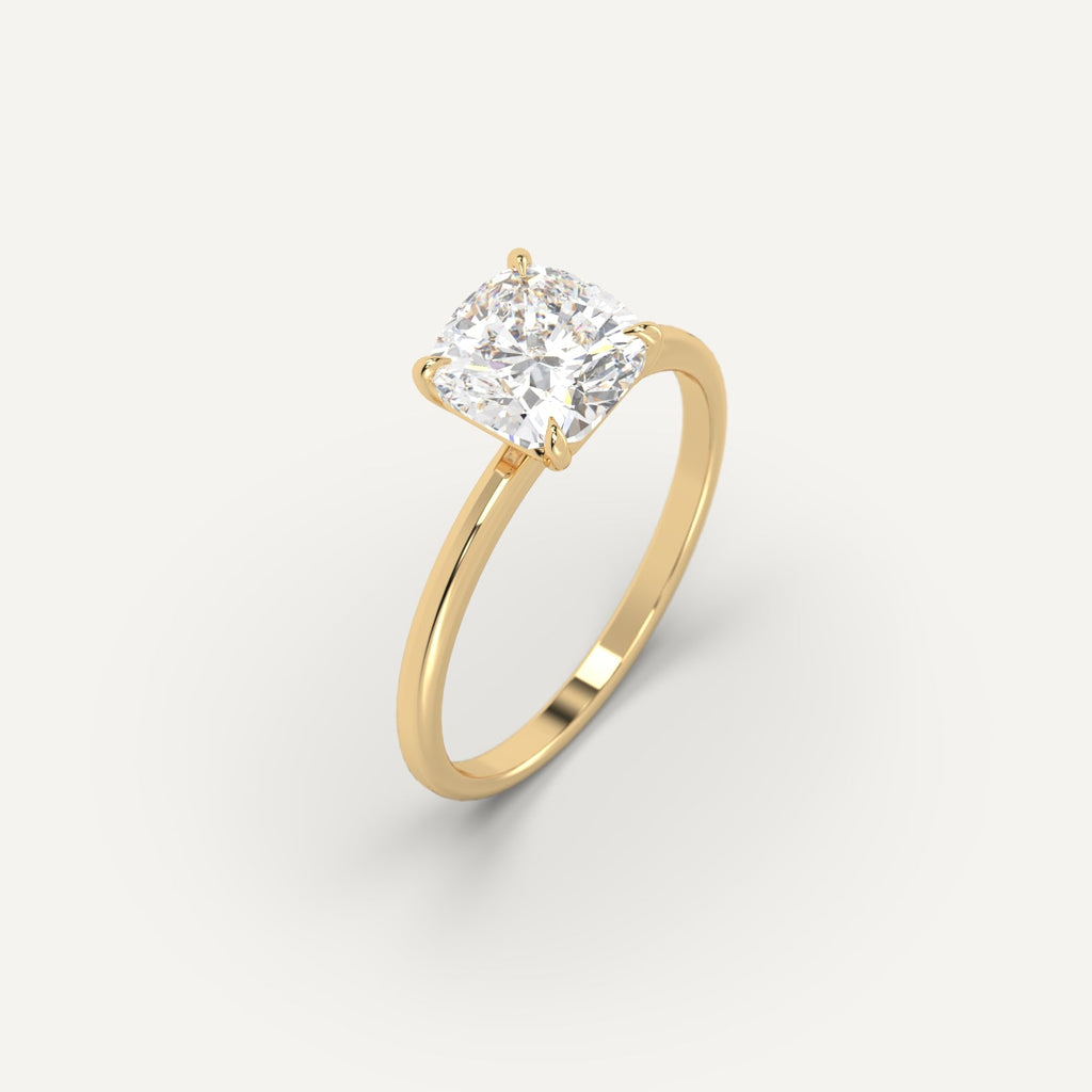 2 Carat Engagement Ring Cushion Cut Diamond In 14K Yellow Gold