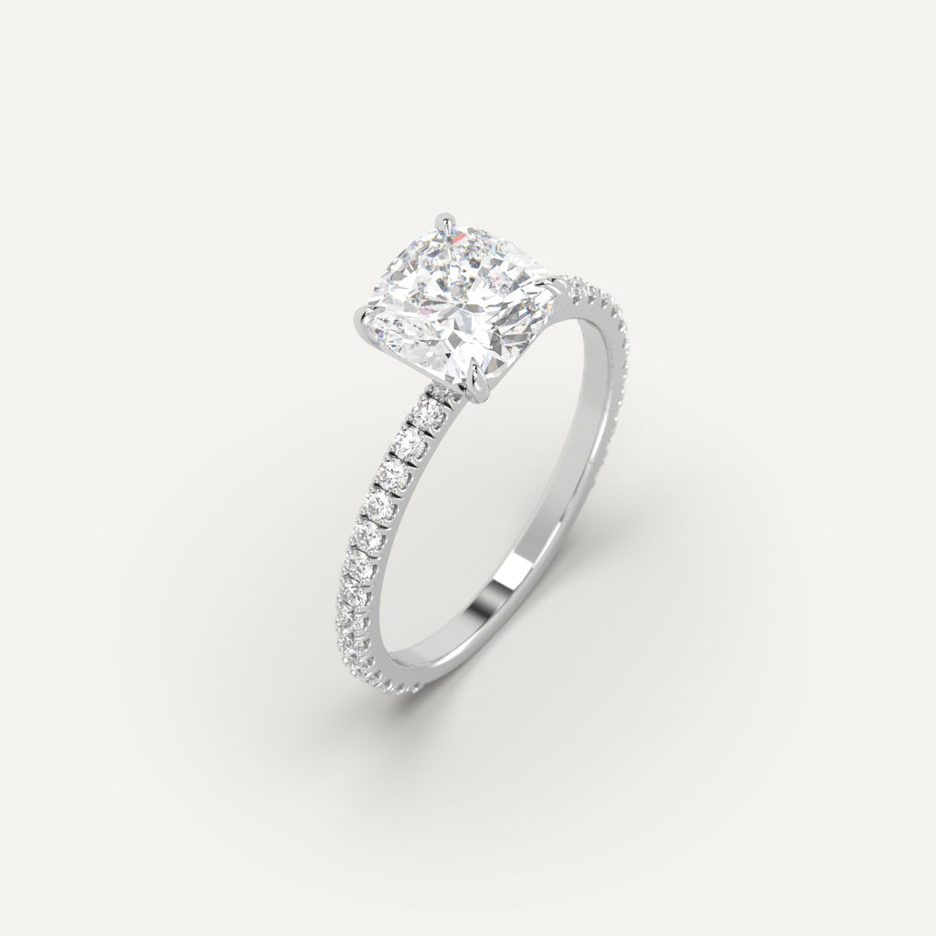 2 Carat Engagement Ring Cushion Cut Diamond In 14K White Gold