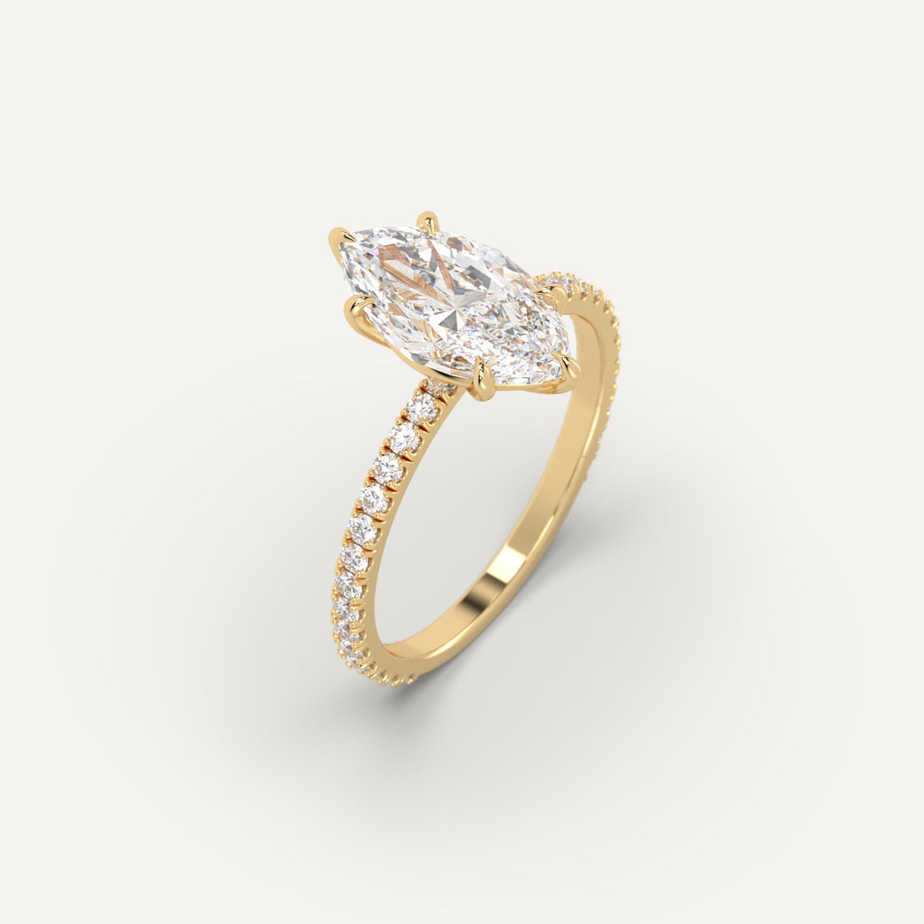 2 Carat Engagement Ring Marquise Cut Diamond In 14K Yellow Gold