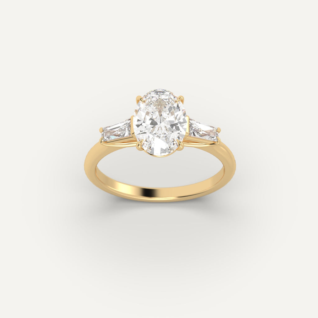 Yellow Gold 2 Carat Engagement Ring On Woman's Hand