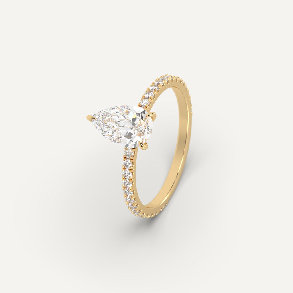 Yellow Gold 2 Carat Engagement Ring Pear Cut Diamond