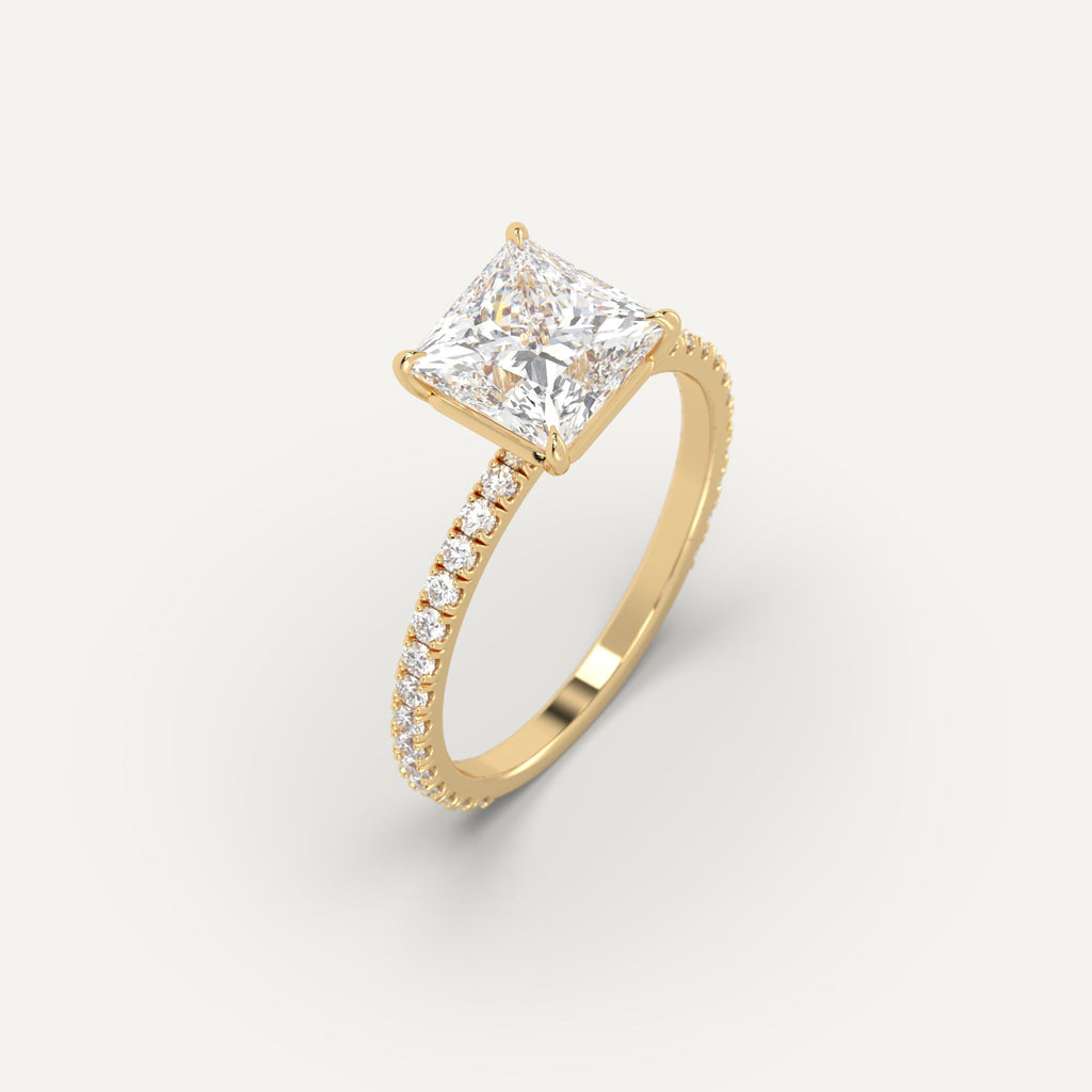 2 Carat Engagement Ring Princess Cut Diamond In 14K Yellow Gold
