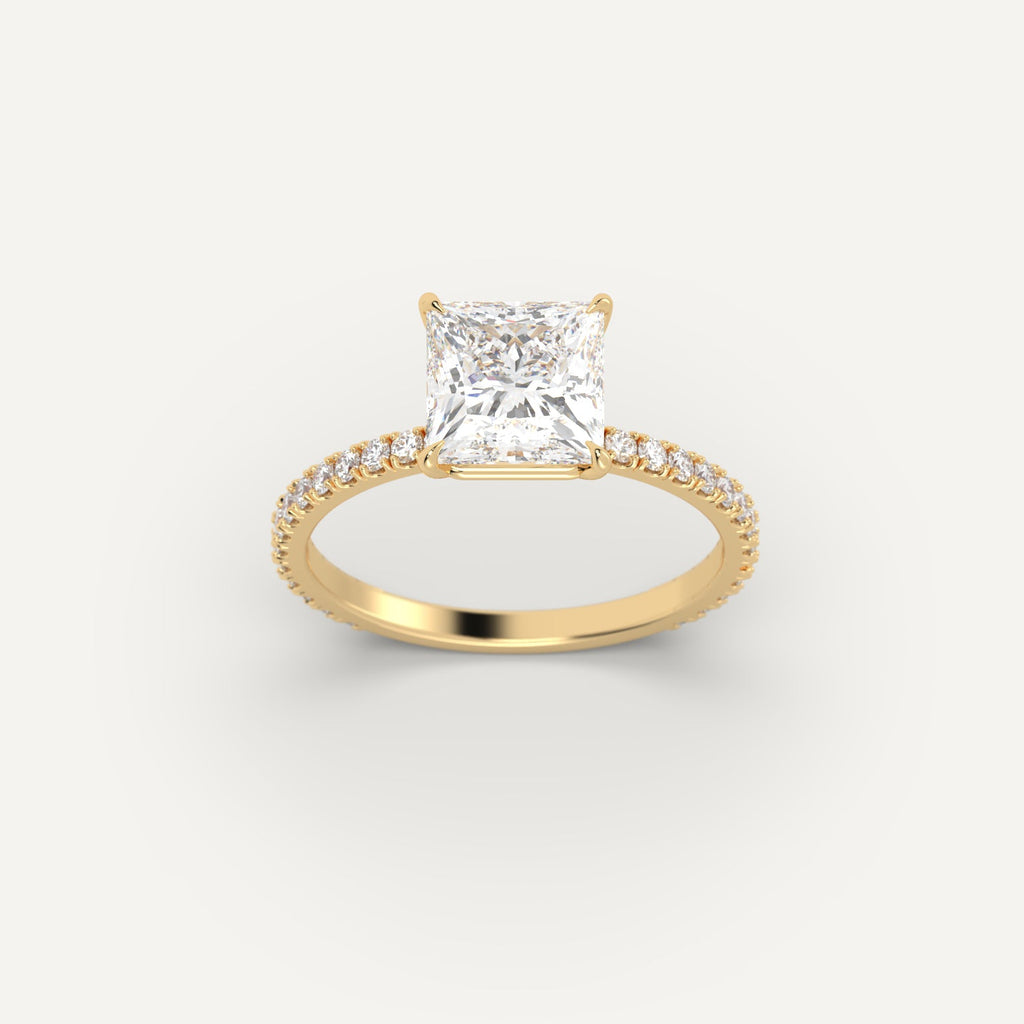 Yellow Gold 2 Carat Engagement Ring On Woman's Hand