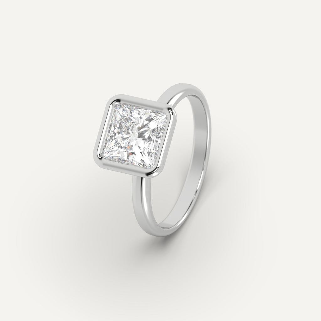 White Gold 2 Carat Engagement Ring Princess Cut Diamond