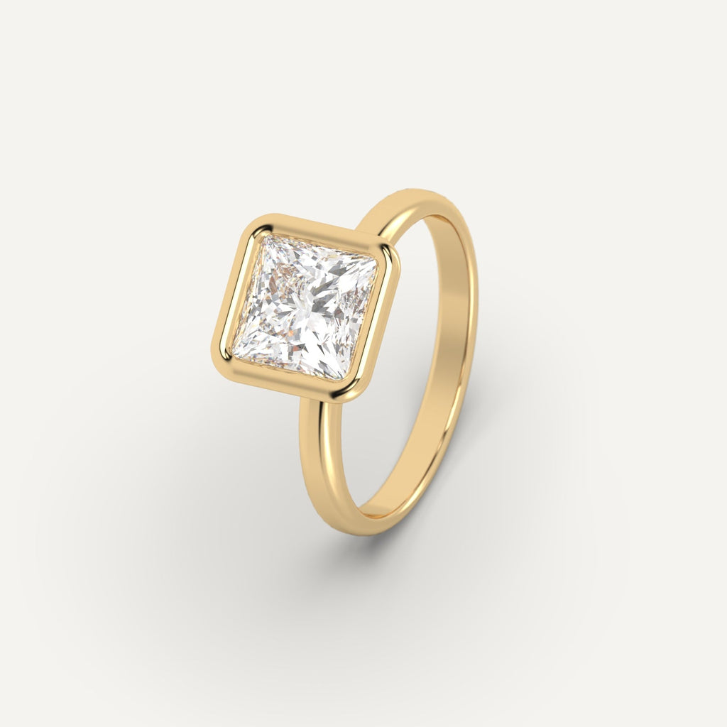 Yellow Gold 2 Carat Engagement Ring Princess Cut Diamond