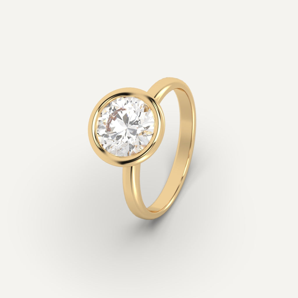 Yellow Gold 2 Carat Engagement Ring Round Cut Diamond
