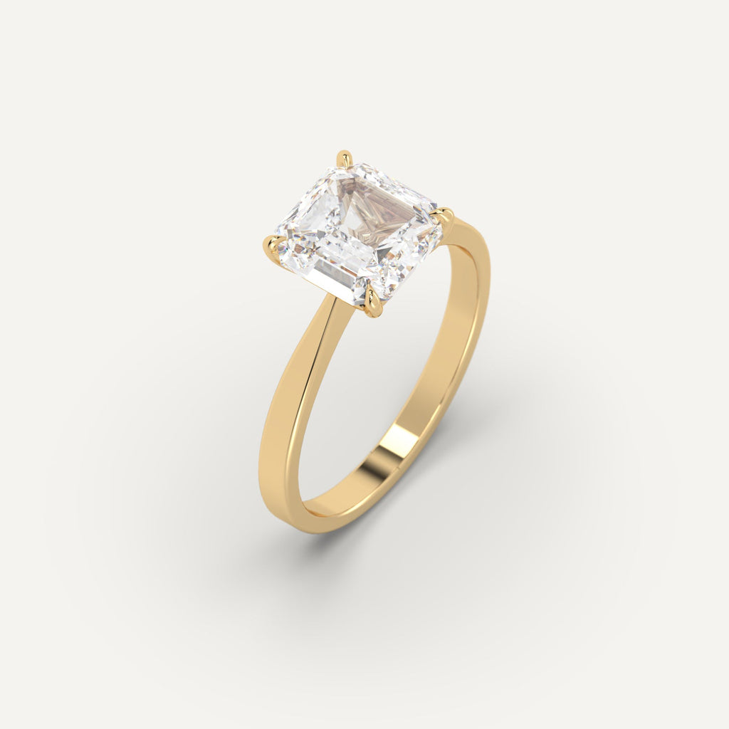 3 Carat Engagement Ring Asscher Cut Diamond In 14K Yellow Gold