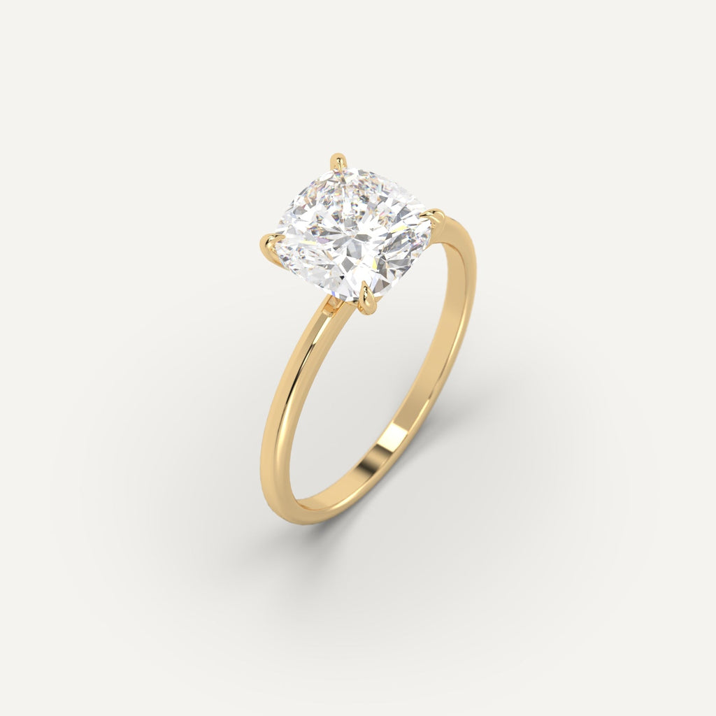 3 Carat Engagement Ring Cushion Cut Diamond In 14K Yellow Gold