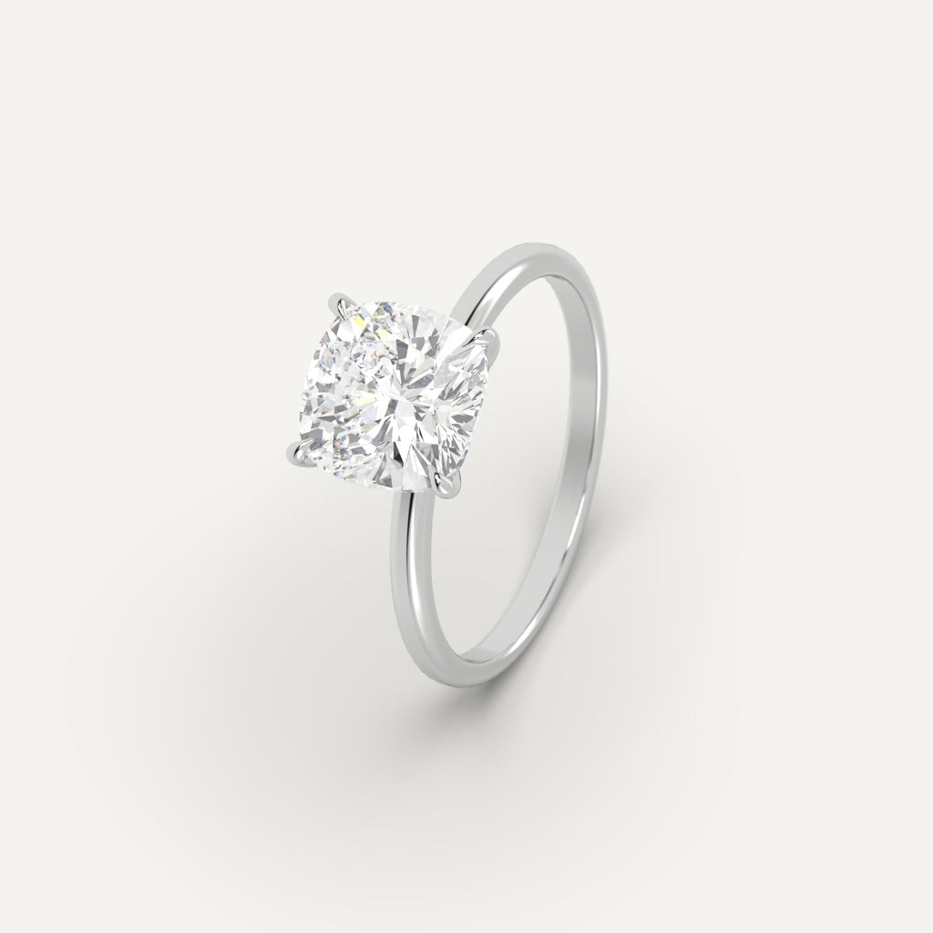 White Gold 3 Carat Engagement Ring Cushion Cut Diamond