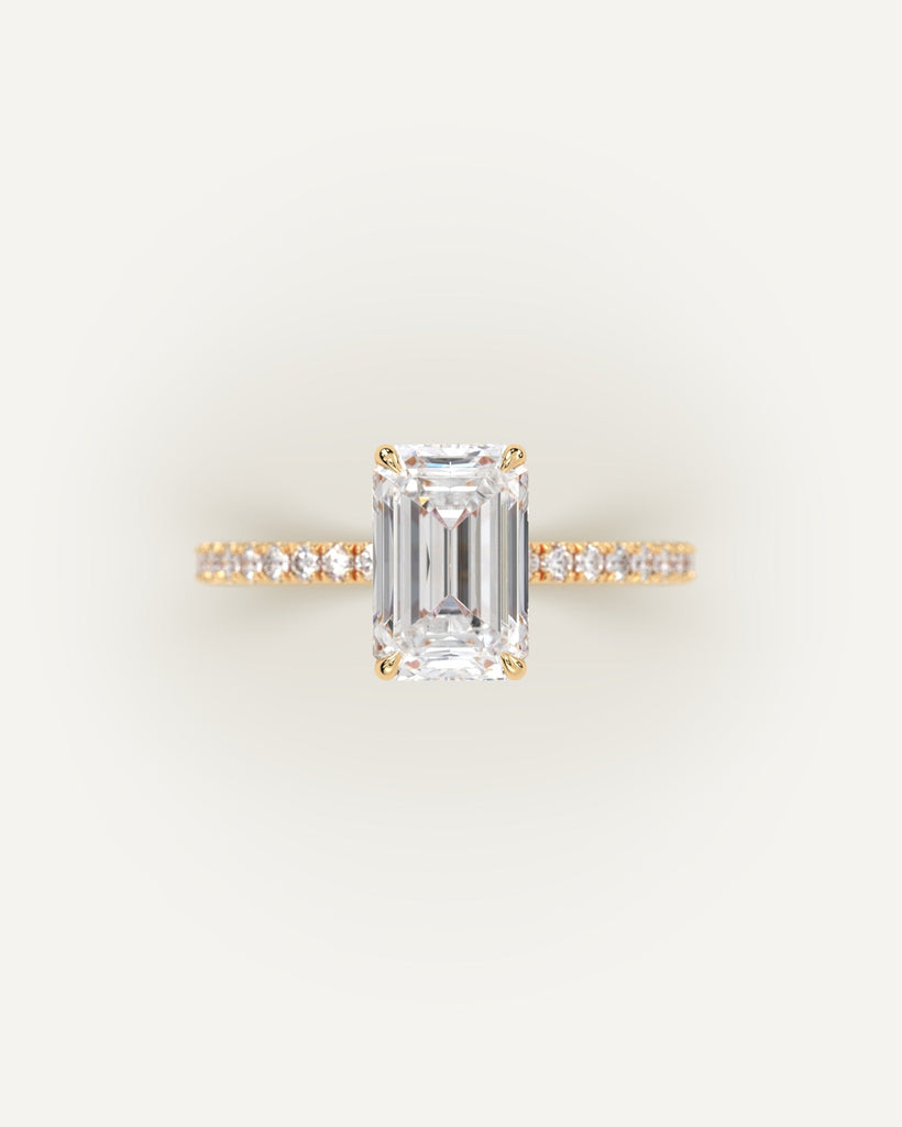Pave Emerald Cut Engagement Ring 3 Carat Diamond