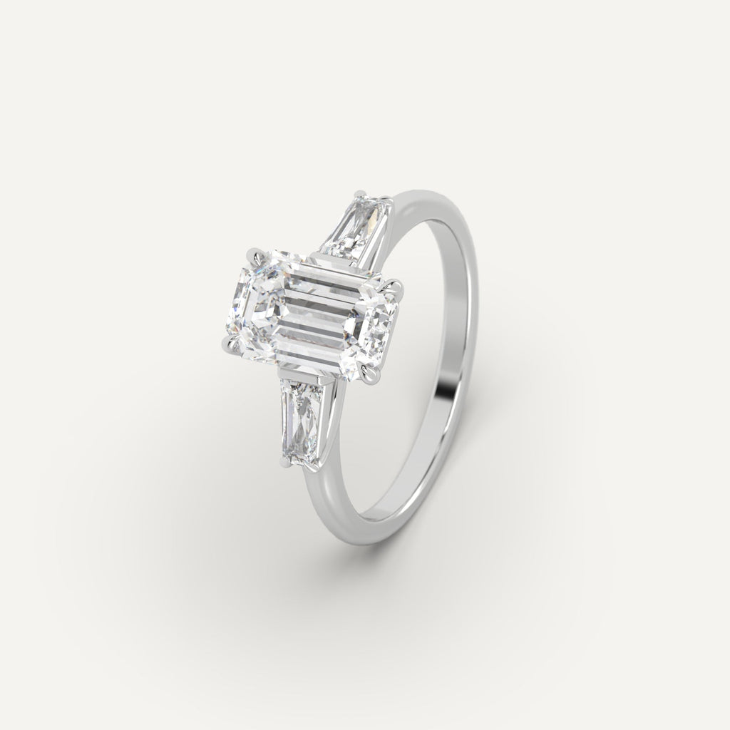 White Gold 3 Carat Engagement Ring Emerald Cut Diamond