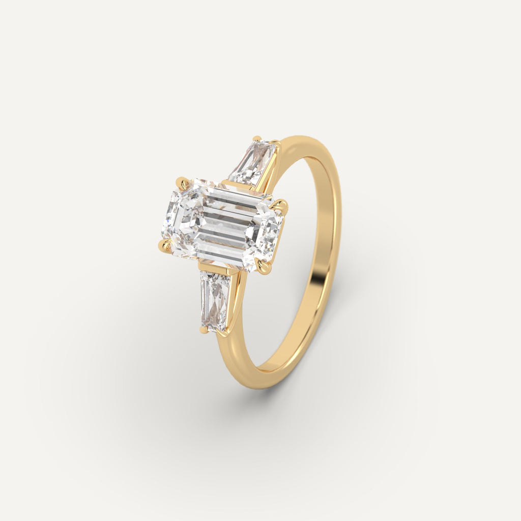 Yellow Gold 3 Carat Engagement Ring Emerald Cut Diamond