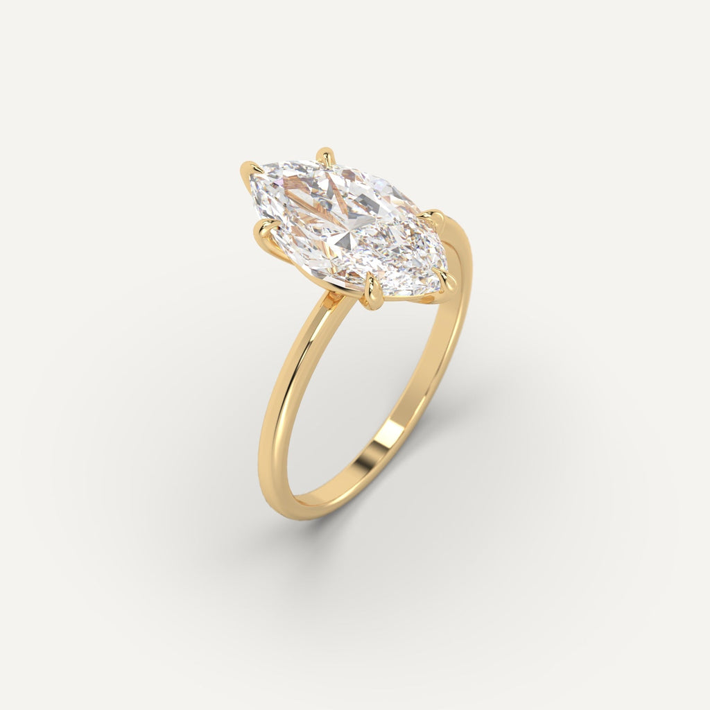 3 Carat Engagement Ring Marquise Cut Diamond In 14K Yellow Gold