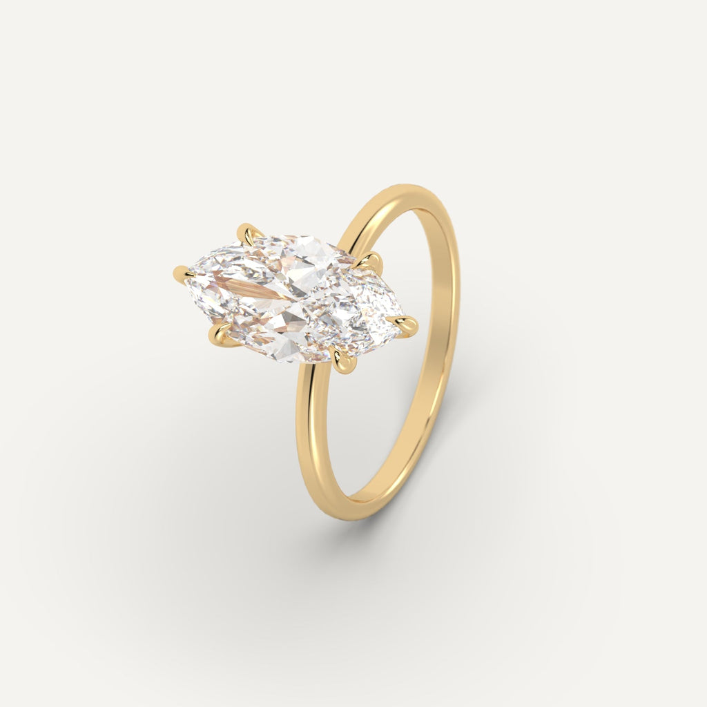 Yellow Gold 3 Carat Engagement Ring Marquise Cut Diamond