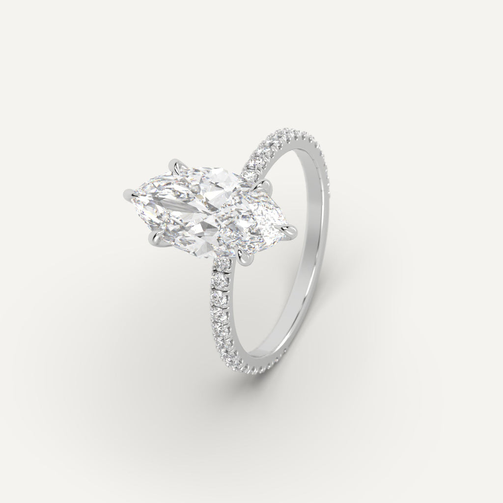 White Gold 3 Carat Engagement Ring Marquise Cut Diamond