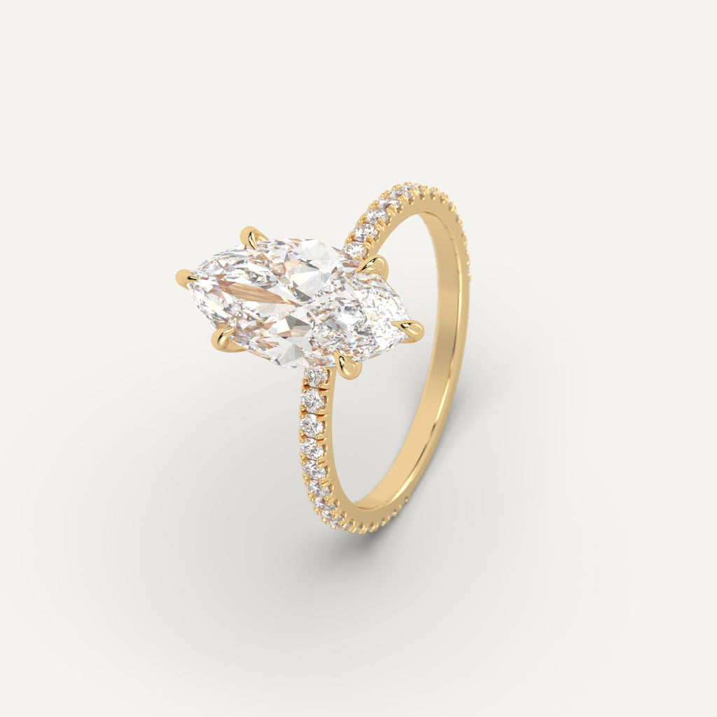 Yellow Gold 3 Carat Engagement Ring Marquise Cut Diamond